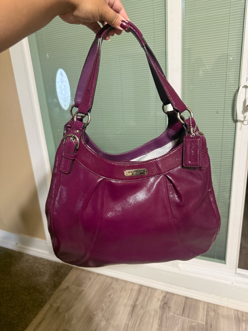 Coach Pebbled Leather Shoulder Bag in Berry